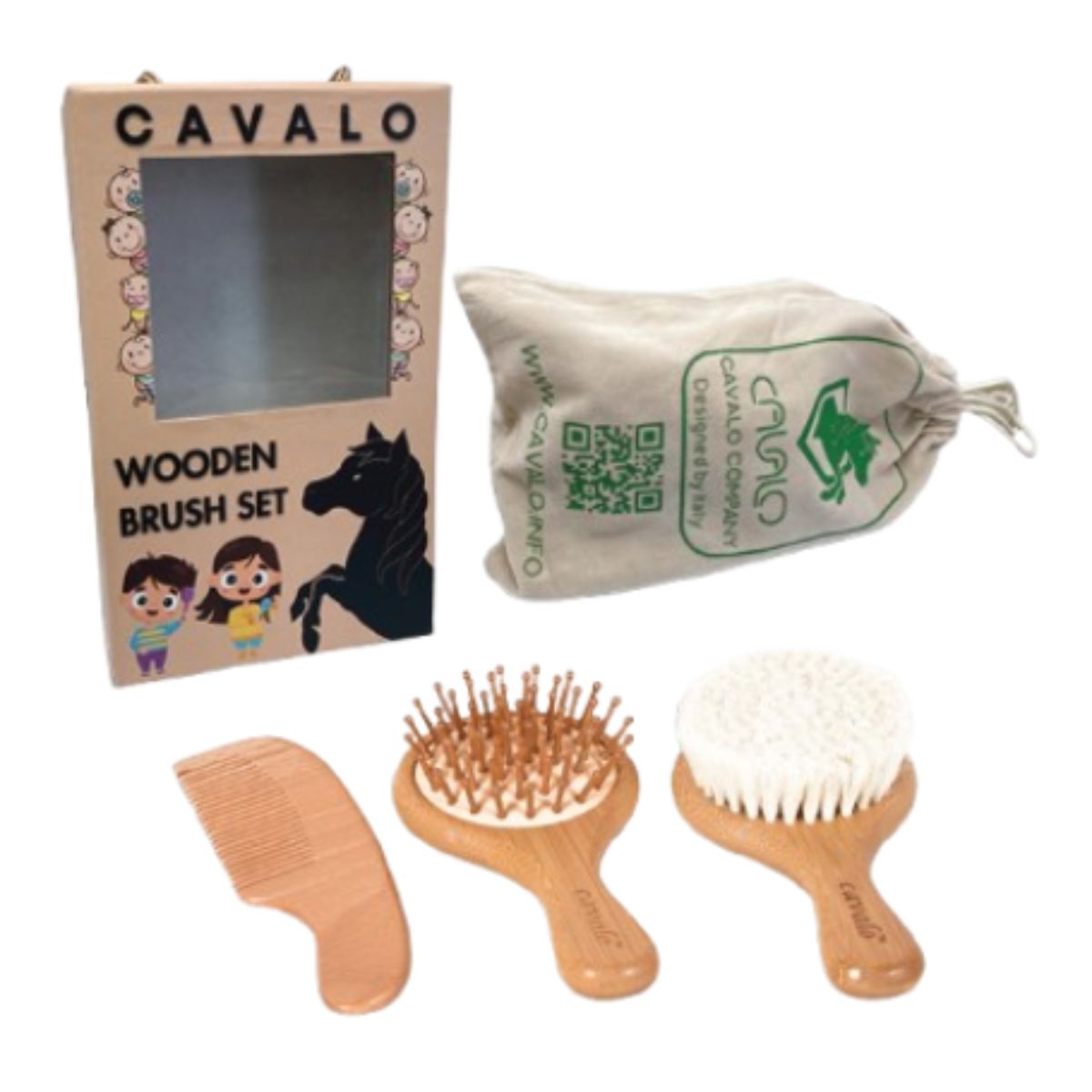 ست سه تیكه شانه و برس چوبی كاوالو